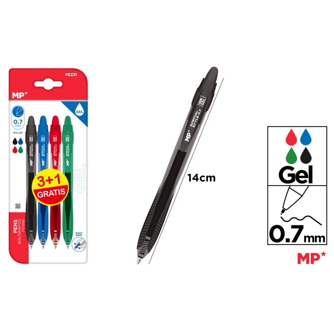 BOLIGRAFO TINTA GEL 0.7MM 4UDS - C16