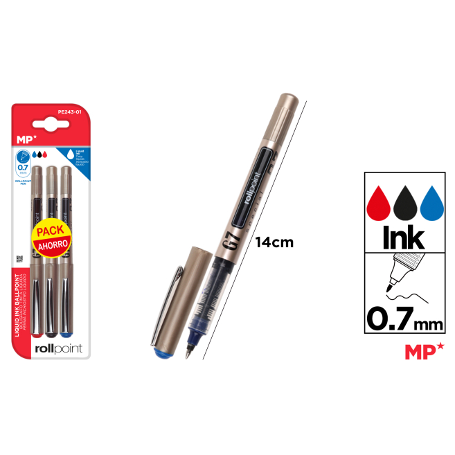 BOLIGRAFO G7 TINTA LIQUIDA PUNTA BALL 3UDS C43 - C43