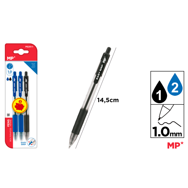 BOLIGRAFO EASY GRIP1.0MM 3UDS - C14