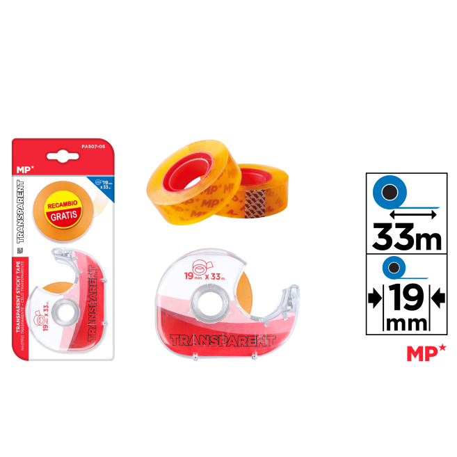 CINTA ADHESIVA TRANSPARENTE CON DISPENSADOR - B35