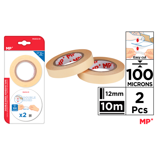 CINTA ADHESIVA DOBLE CARA 100MICRAS 12MM*10MT - B31