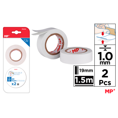 CINTA ADHESIVA DOBLE CARA 1MM 19MM*1.5MT  G26