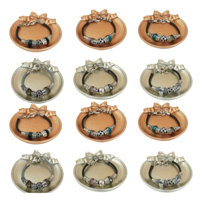 pulseras vie or de cuero negro con cuentas metálicas 12 uds I27