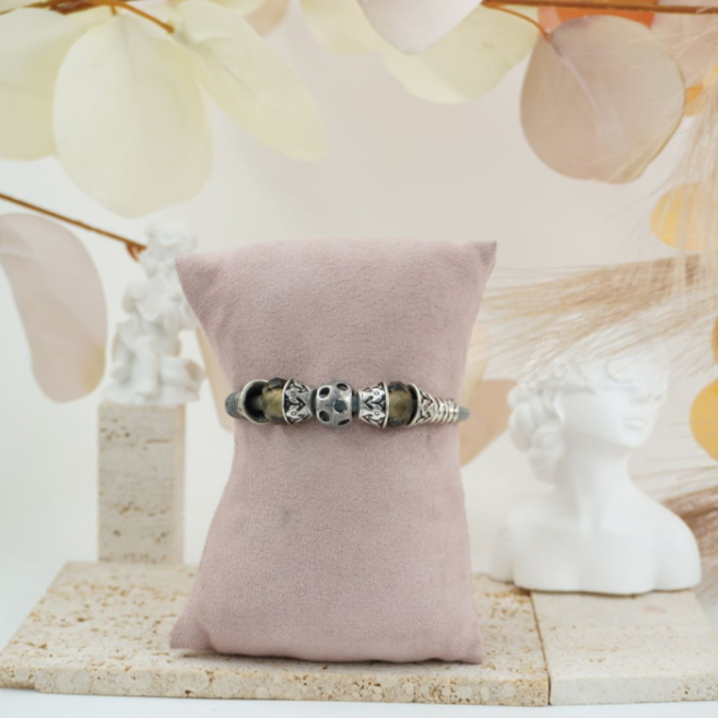 pulseras vie or de cuero negro con cuentas metálicas 12 uds I27