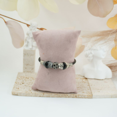 pulseras vie or de cuero negro con cuentas metálicas 12 uds I27