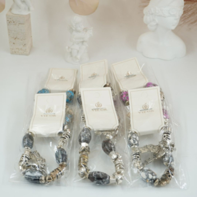 Pulseras vie or elástica con cuentas marmoleadas 12 uds I27