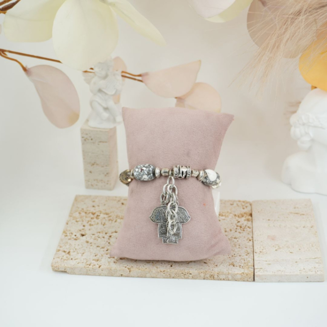 Pulseras vie or elástica con cuentas marmoleadas 12 uds I27