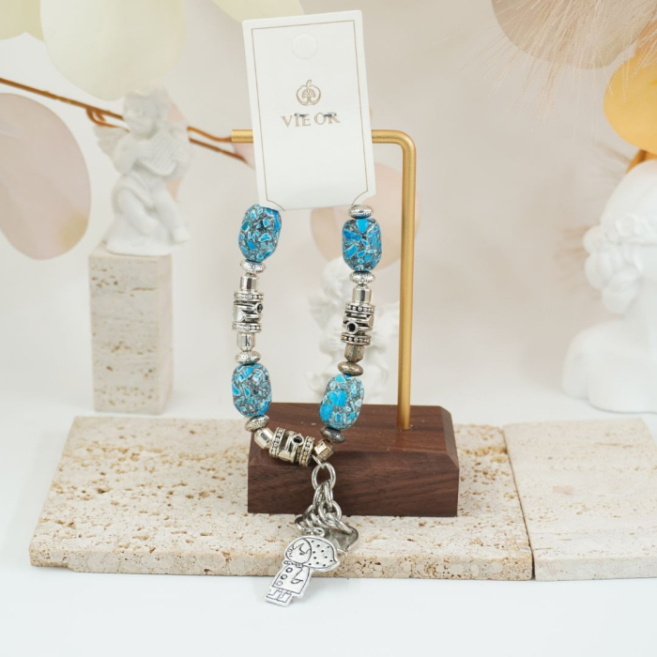 Pulseras vie or elástica con cuentas marmoleadas 12 uds I27