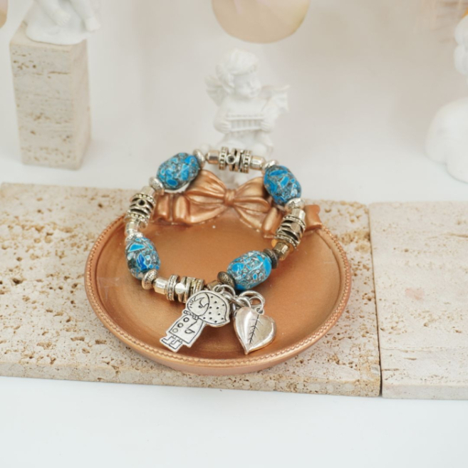 Pulseras vie or elástica con cuentas marmoleadas 12 uds I27