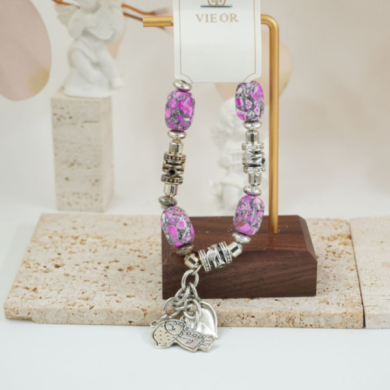 Pulseras vie or elástica con cuentas marmoleadas 12 uds I27