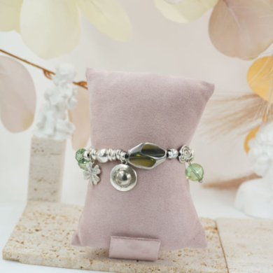 Pulseras vieor cuentas negras y detalles plateados 12 uds I27