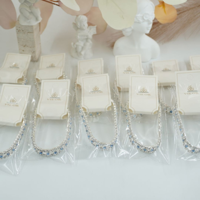 Pulseras Vie Or doble  fila detalles brillantesazul 12 uds I28