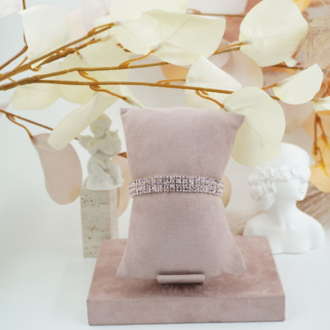 Pulseras rosa  de Pedrería Ajustable 3 Hilos 12 uds I28