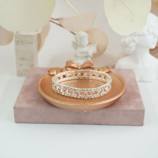 Pulseras Vie Or doble  fila detalles brillantes rosa 12 uds I28