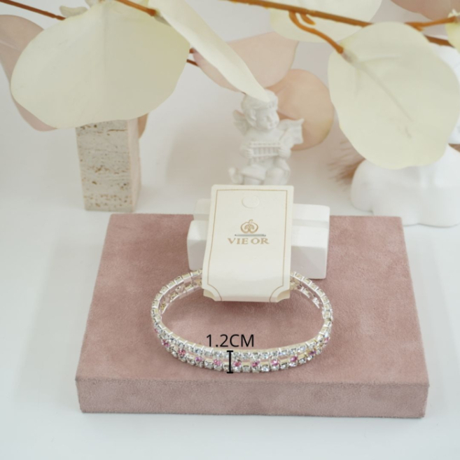 Pulseras Vie Or doble  fila detalles brillantes rosa 12 uds I28