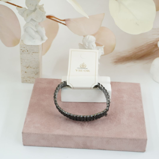 Pulseras elástica negra con cristales, marca Vie Or 12 uds
