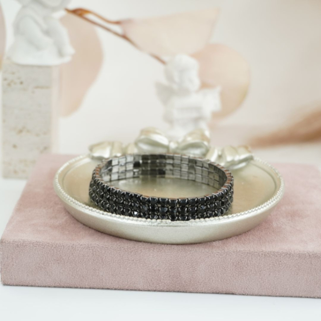 Pulseras elástica negra con cristales, marca Vie Or 12 uds