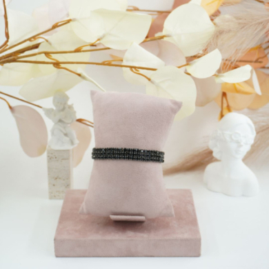 Pulseras elástica negra con cristales, marca Vie Or 12 uds