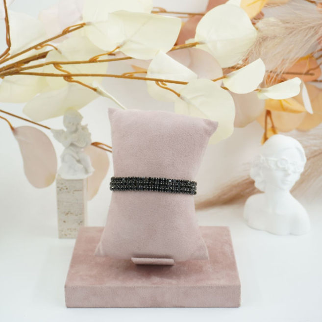 Pulseras elástica negra con cristales, marca Vie Or 12 uds