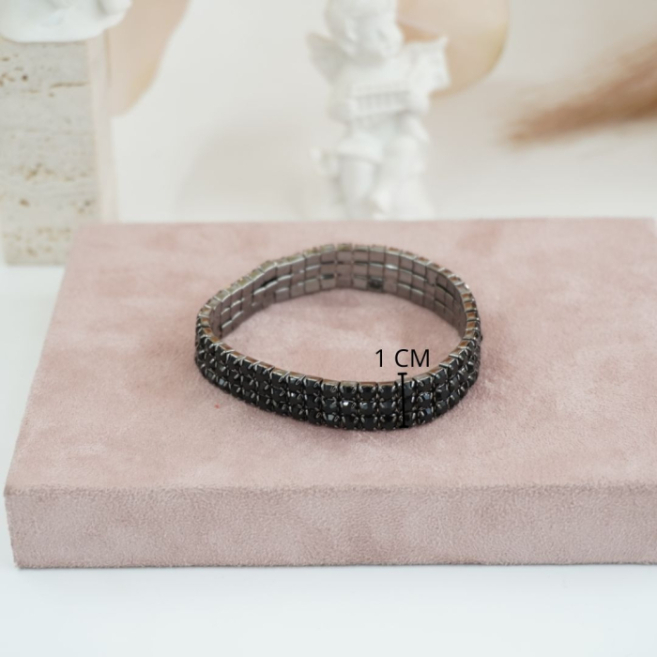 Pulseras elástica negra con cristales, marca Vie Or 12 uds