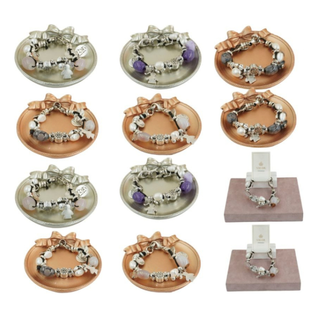 Pulseras de moda con perlas y cuentas, Vie Or 12  uds I37