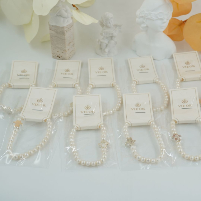 Pulseras con perlas sintéticas elásticas Vie Or 12 uds I38