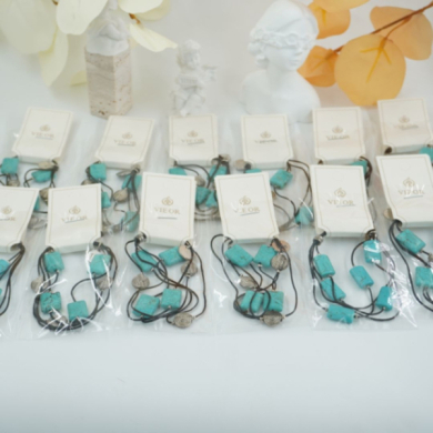 Pulseras con cuentas rectangulares turquesa Vie Or 12 uds I38