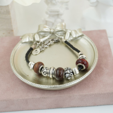 Pulseras trenzada negra con cuentas Vie Or 12 uds - I35