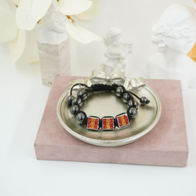 PulserasVie Oron cuentas negras y apliques rojos 12 uds - I35