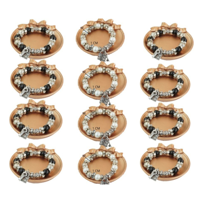 Pulseras Vie Or  con perlas sintéticas y candado 12 uds - I36