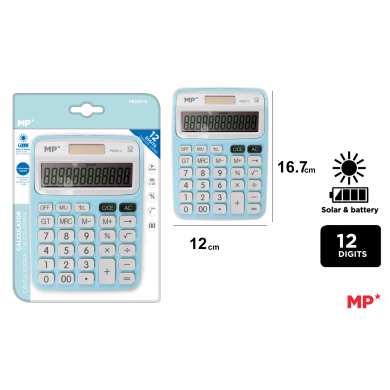 CALCULADORA SOLAR Y PILAS AZUL CLARO - C14