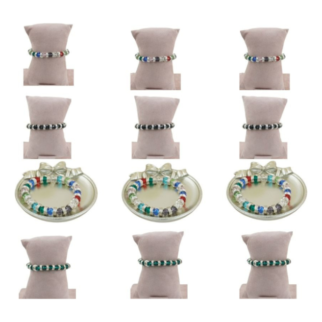 Pulseras Vie Or con cuentas brillantes y detalles 12 uds - I46