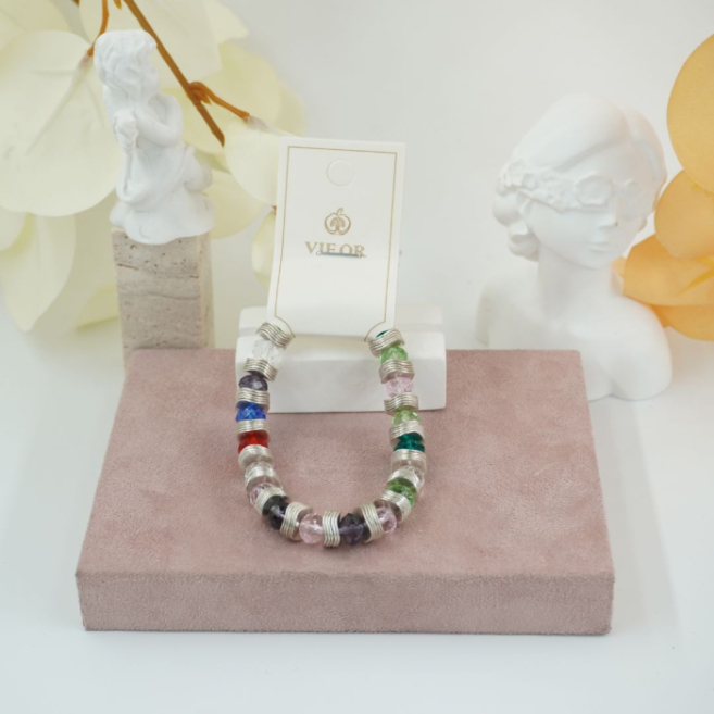 Pulseras Vie Or con cuentas brillantes y detalles 12 uds - I46