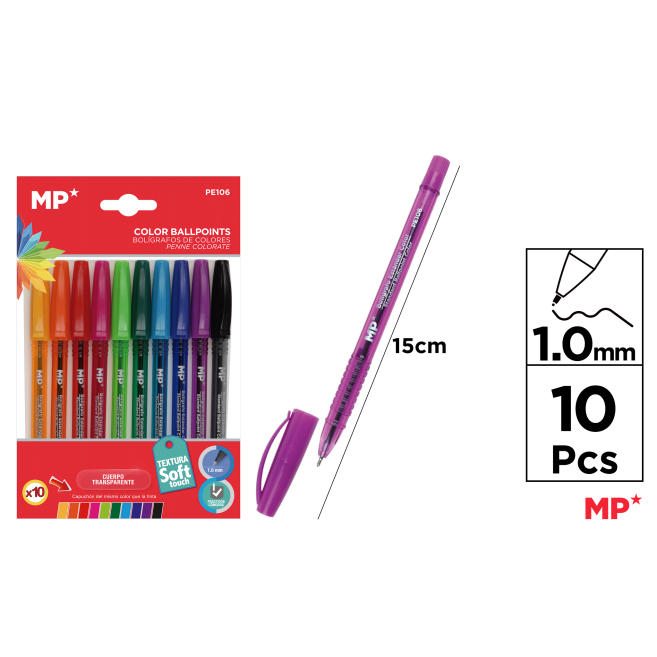 BOLIGRAFOS 1.0MM 10 COLORES ESCRITURA SUAVE - H38