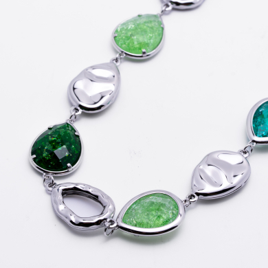 COLLAR ZO13943N Plateado Verde Acero Inoxidable -2D58