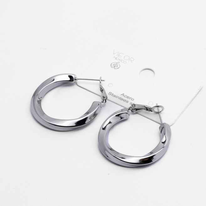 ARETES ZO14015E/30MM Plateado Acero Inoxidable -F310