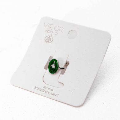 ANILLO ZO13348R Plateado Verde Acero Inoxidable -A28