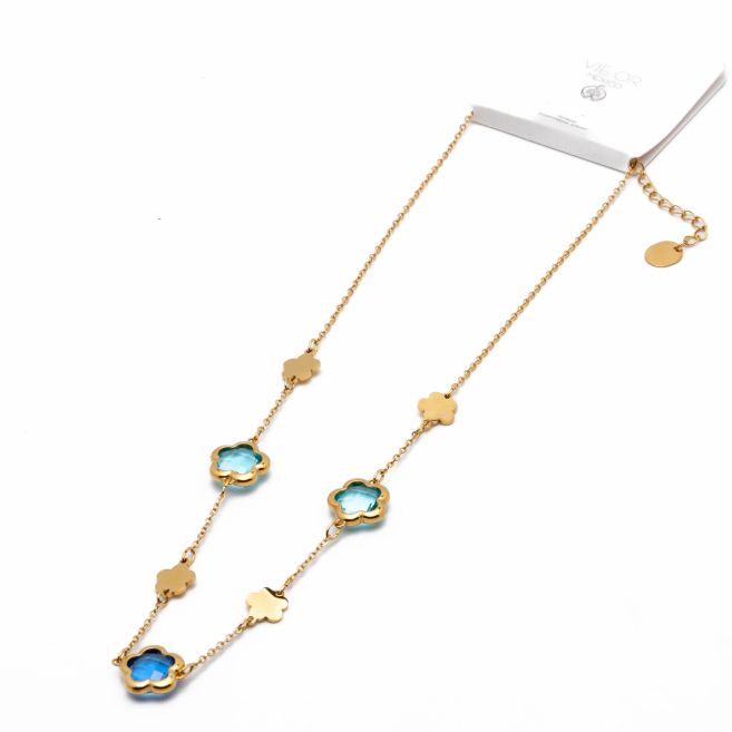 COLLAR ZO14519N/10MM/40+5CM DORADO AZUL Acero Inxidable E59