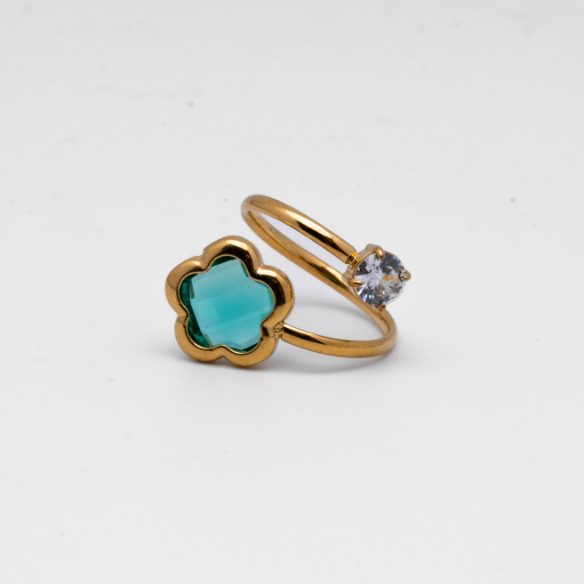 ANILLO ZO14521R/10MM DORADO VERDE Acero Inxidable A29