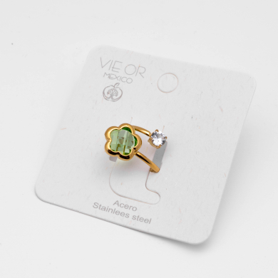 ANILLO ZO14521R/10MM DORADO VERDE Acero Inxidable A29