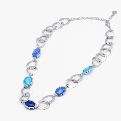 COLLAR ZO13941N PLATEADO AZUL Acero Inxidable 2D58