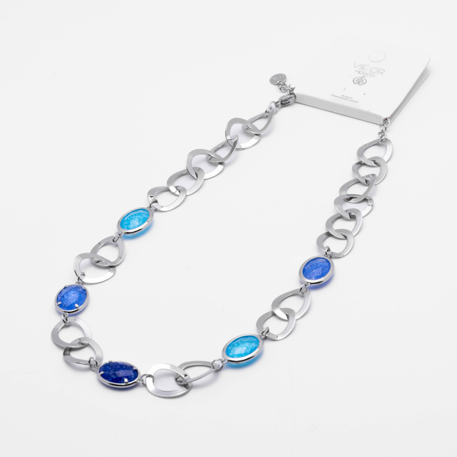 COLLAR ZO13941N PLATEADO AZUL Acero Inxidable 2D58