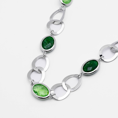 COLLAR ZO13941N PLATEADO VERDE Acero Inxidable 2D58