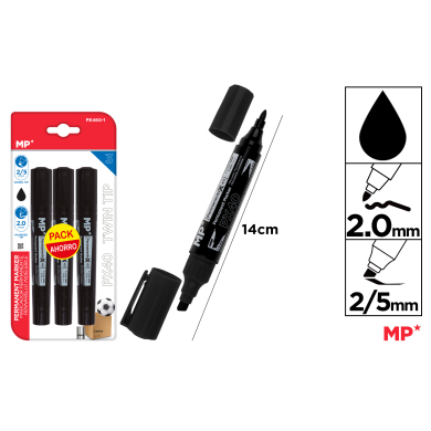 MARCADOR PERMANENTE DOBLE PUNTA NEGRO 3UDS - H31