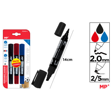 MARCADOR PERMANENTE DOBLE PUNTA 3UDS - F26