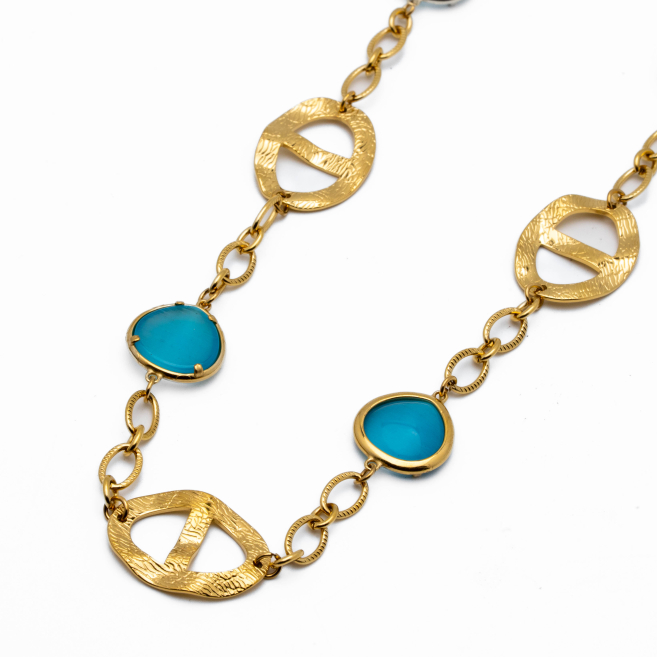 COLLAR ZO13489N DORADO AZUL Acero Inoxidable E59