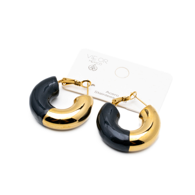 ARETES ZO13244E DORADO NEGRO Acero Inxidable F34