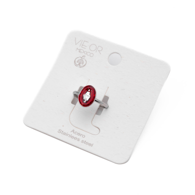 ANILLO ZO13348R Plateado Rojo Acero Inoxidable -A28