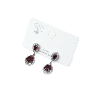 ARETES ZO13963E Plateado Rojo Acero Inoxidable -G35