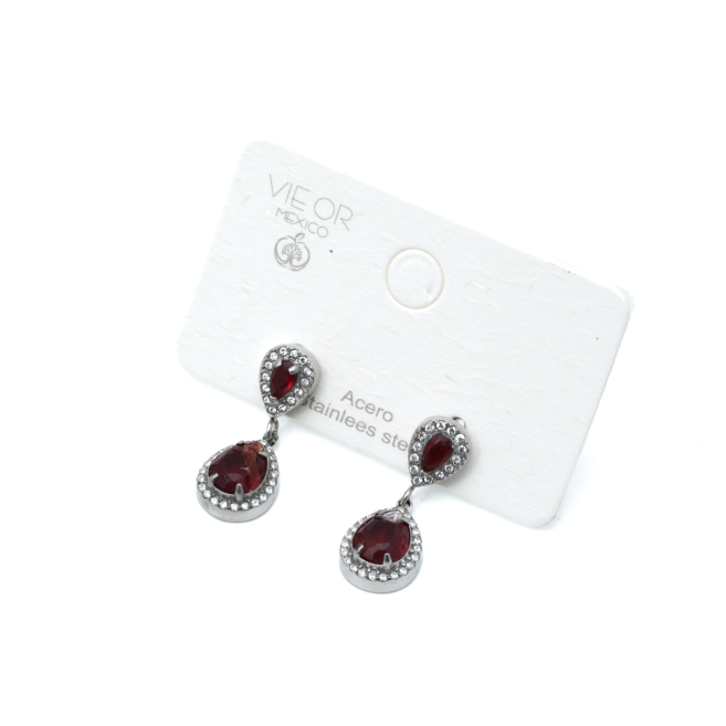 ARETES ZO13963E Plateado Rojo Acero Inoxidable -G35